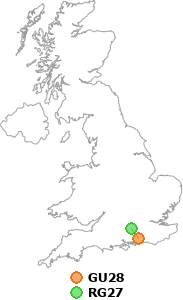 map showing distance between GU28 and RG27