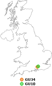 map showing distance between GU34 and GU10