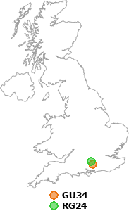 map showing distance between GU34 and RG24