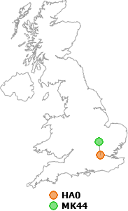 map showing distance between HA0 and MK44