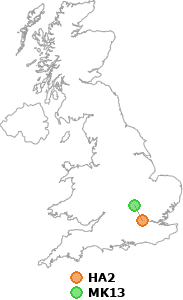 map showing distance between HA2 and MK13