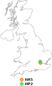 map showing distance between HA5 and HP2