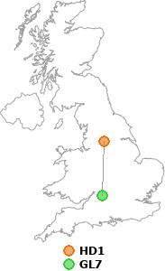 map showing distance between HD1 and GL7