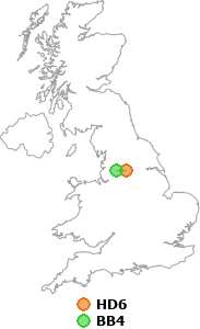 map showing distance between HD6 and BB4