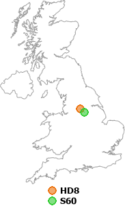 map showing distance between HD8 and S60