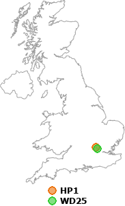 map showing distance between HP1 and WD25