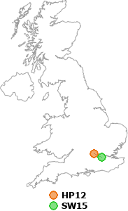 map showing distance between HP12 and SW15