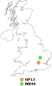 map showing distance between HP13 and MK44