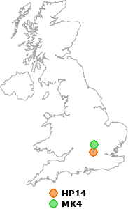 map showing distance between HP14 and MK4