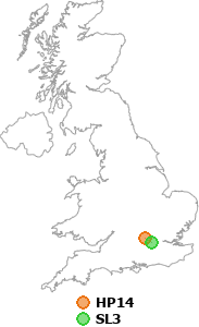 map showing distance between HP14 and SL3