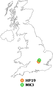 map showing distance between HP19 and MK3