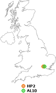 map showing distance between HP2 and AL10