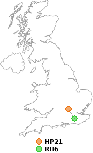 map showing distance between HP21 and RH6