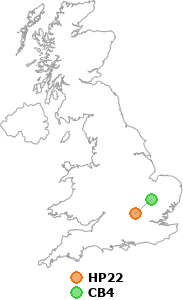 map showing distance between HP22 and CB4