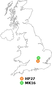 map showing distance between HP27 and MK16