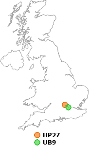 map showing distance between HP27 and UB9