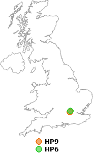 map showing distance between HP9 and HP6