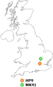 map showing distance between HP9 and MK41