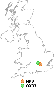 map showing distance between HP9 and OX33