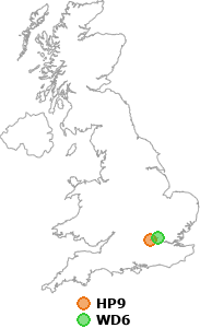 map showing distance between HP9 and WD6