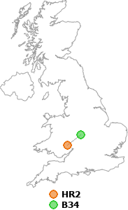 map showing distance between HR2 and B34