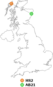 map showing distance between HS2 and AB21