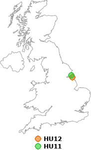 map showing distance between HU12 and HU11