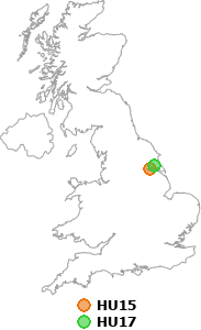 map showing distance between HU15 and HU17