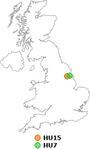 map showing distance between HU15 and HU7