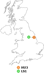 map showing distance between HU3 and LS1