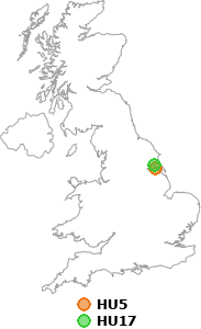 map showing distance between HU5 and HU17