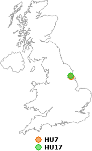 map showing distance between HU7 and HU17