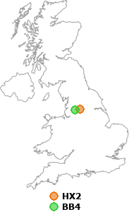 map showing distance between HX2 and BB4