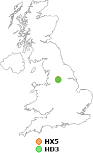 map showing distance between HX5 and HD3