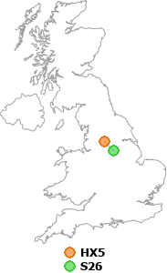 map showing distance between HX5 and S26