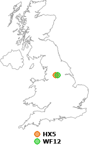 map showing distance between HX5 and WF12