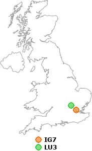 map showing distance between IG7 and LU3