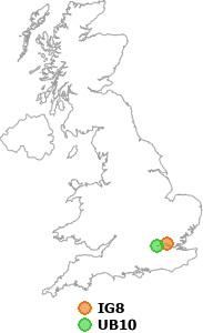 map showing distance between IG8 and UB10