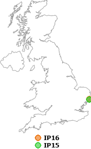 map showing distance between IP16 and IP15