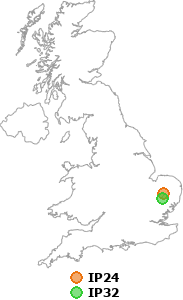 map showing distance between IP24 and IP32