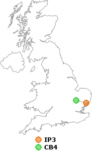 map showing distance between IP3 and CB4