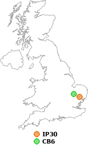 map showing distance between IP30 and CB6