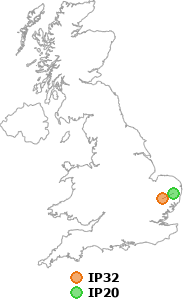 map showing distance between IP32 and IP20