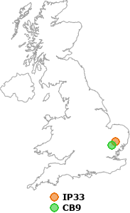 map showing distance between IP33 and CB9