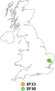 map showing distance between IP33 and IP30