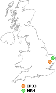 map showing distance between IP33 and NR4