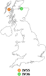 map showing distance between IV55 and IV36