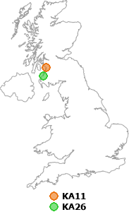 map showing distance between KA11 and KA26