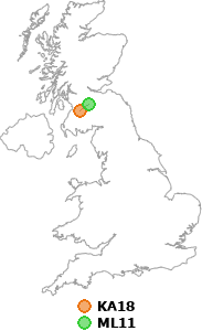 map showing distance between KA18 and ML11