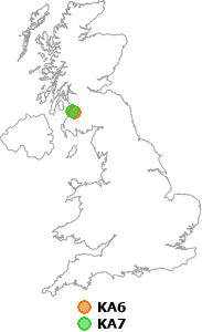 map showing distance between KA6 and KA7